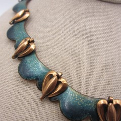 Vintage Copper Enamel Necklace Speckled Collar 17 Inch