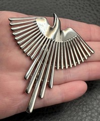 VTG Large JJ Phoenix Brooch Thunderbird Southwest Style Silver Tone Modernist
