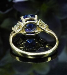 Vintage Gem Cushion Tanzanite Trillion Diamond 3 stone Ring 14K Gold 2.5ct