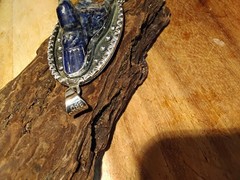 Spectacular Large Heavy Vintage .980 Silver & Handcarved Lapis Mayan Pendant ☆☆☆
