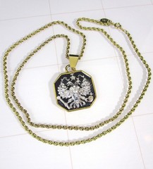 Joan Rivers Gold Black Silver Enamel Imperial Eagle Russian Crest Necklace vtg