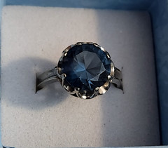 Vtg 10K White Multi Prong set 10 mm London Blue Topaz Ring Size ~6