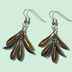 Vintage Mixed Metal Leaf Dangle Earrings Boho Artisan Gold Silver Tone