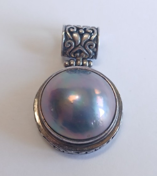 ORNATE STERLING SILVER LILAC LAVENDER MABE PEARL PENDANT
