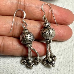 VTG 925 Sterling Silver Filigree Circle Thai Ornament Tassel Earrings Drop 4.5cm