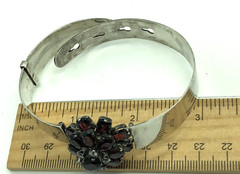 Bohemian Almandine Garnet Tiered Cluster Silver Belt Bangle Bracelet Antique