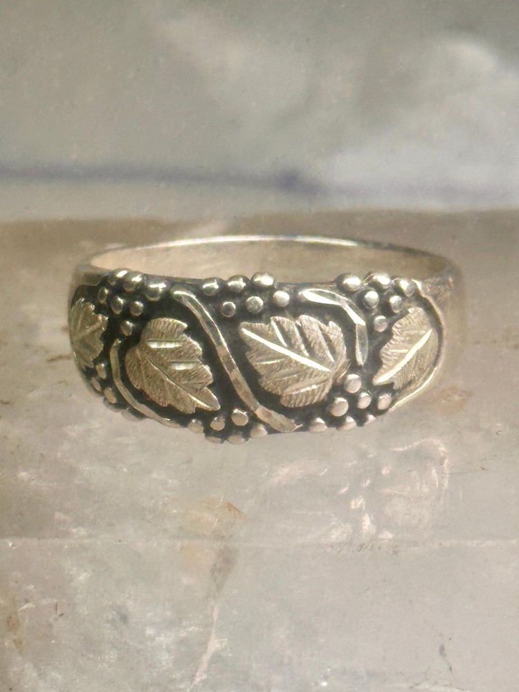 Black Hills Gold ring leaves wedding band sterling silver size 14.75 WM Wheeler