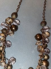 Vintage 16” To 18” Necklace Gold Tone Chain With Clear & Gold Beads