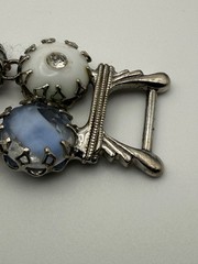 Vintage Gayle attributed bracelet blue givre milk glass rhinestone crown prongs