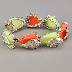 Vintage Leaf Bracelet Bright Orange Yellow Gold Tone Linked 6.5 in