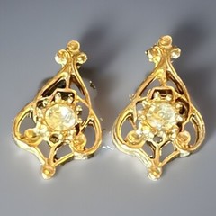 Pierced Earrings. Unknown Metal And Or Stones Gold Tone And Yellow Center Stone