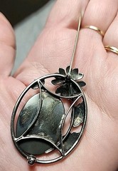 Vintage Sterling Silver Rutilated Quartz Amethyst Flower Brooch Pin Floral 1.5″