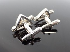 Vintage Swank Signed Geometric Triangle Cufflinks Silver Tone Mid Century