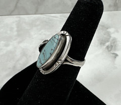 Signed Sterling Silver Turquoise Ring in Elongated Oval Setting – Size 6.25