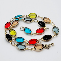 Choker Multicolor Crystal Station Gold Tone Patented Side Clasp Necklace 14.5 In