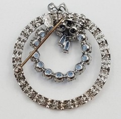 Am Lee 925 Sterling Silver Brooch 1.5in Blue Bow Crystal Open Circle 3D Estate