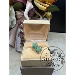 Vintage 10K Gold Natural Emerald Bypass Statement Ring Sz 7 Estate 4.40g