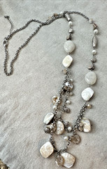 1990s y2k Pearl glass bead textured metal Modernist Necklace Layered long Unique