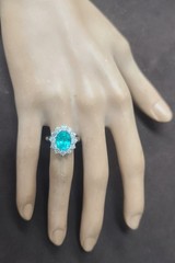 Vintage 18K White Gold Engagement Ring 4.02ct. Neon Blue Tourmaline Oval Shape