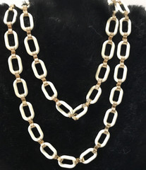 Talbots Cream & Gold Tone Enamel Chain Link Necklace Vintage 34”