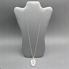 Vintage Blessed Spoon Pendant Necklace Silver Pearl Long Boho Statement Piece