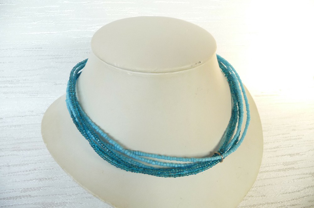 Vintage Multi-Strand Turquoise Seed Bead Choker Necklace 39+10cm