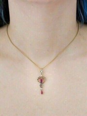 Pendant 14K Rose Gold Plated 18 Free Cable Chain Pear & Oval Lab Created Ruby