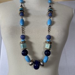 Vintage Chicos Turquoise Color Navy Blue Necklace Ceramic Acrylic Mixed Metal