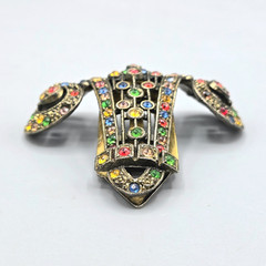Art Deco Multi Color Paste Rhinestone Gilt Feminist Dress Clip