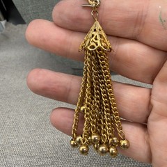 Vintage Necklace Tassel Pendant Textured Gold Tone Links 36 Inches