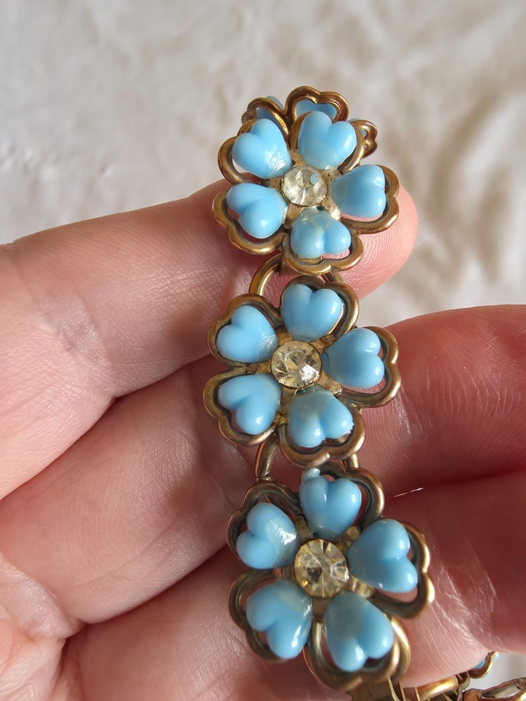 Vintage Gold Tone & Blue Enamel Necklace