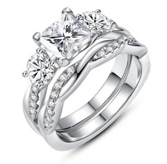 2.9Ct Princess Cut Lab Created Diamond Wedding Bridal Ring Set 14K White Gold FN