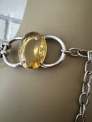GRAZIANO SIGNED FAUX CITRINE LUCITE LARGE SILVER TONE NECKLACE 21″ STATEMENT