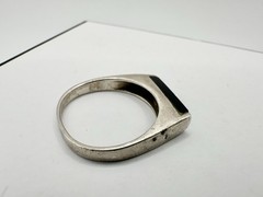 Vtg Sterling Silver Black Stone Ring Signed 925 MB? Minimalist Simple S7.5 Read