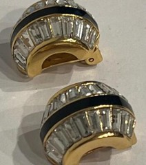 Elegant Cristian Dior Clip On Earrings w Enamel & Tapered Baguette Rhinestones