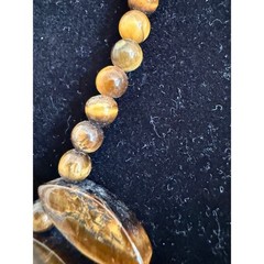 Vintage Tiger’s Eye Beaded Bib Necklace 17″ Large Gemstones Statement Boho Chic