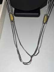 Vtg LUCKY BRAND Silver-tone Multi-strand w/ Yellow Cabonchons Station Necklace