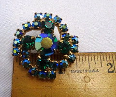 VINTAGE 1.25″ BROOCH FACETTED RHINESTONES AZURE BLUE ESTATE COSTUME JEWELRY