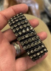 Vintage Black Tone Gray Tone Rhinestone Bracelet Expandable