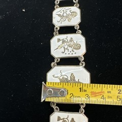 Vintage Siam Sterling Silver White Enamel Dancer Panel Bracelet 32g