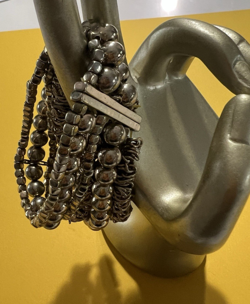 Gold Tone 7 Multi Strand Beaded Stretchable Bracelet