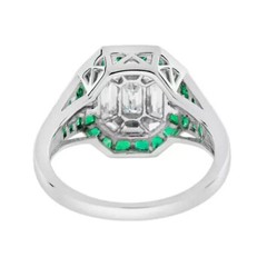 Art Deco Asscher Cut Halo Ring 2 Ct Lab Created Emerald 14k White Gold Over