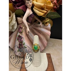 Vintage 14K Gold Jade & Tourmaline Estate Cocktail Ring | Size 7 | 4.94g