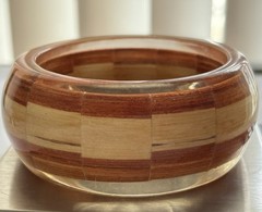 Vintage Wood & Clear Lucite Wide Chunky Bangle Bracelet 8.5in Ladies 94g