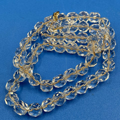 NECKLACE vtg 1950/60s crystal glass faceted beads strung on gold-filled chain