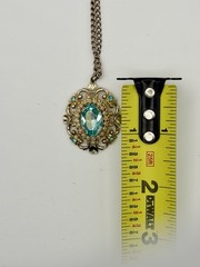 VTG 1940s Scrollwork Brooch Aqua Blue Glass Faux Pearl With Gold Tone