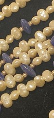 Vintage Necklace Rice Pearls And Lapis 70″ In Length Many Fashion Options