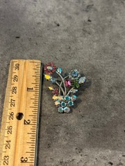 Vintage lot of 2 Rhinestone Flower Brooch Silver Tone Floral