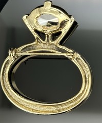 Large Engagement Ring Brooch Pin Gold Tone Faux Diamond Romantic Wedding Vintage