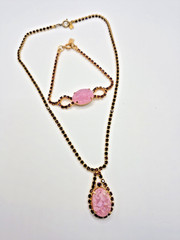 VTG CELEBRITY NY Necklace Bracelet Pink Geode/Pink Druzy w/ Purple Rhinestones
